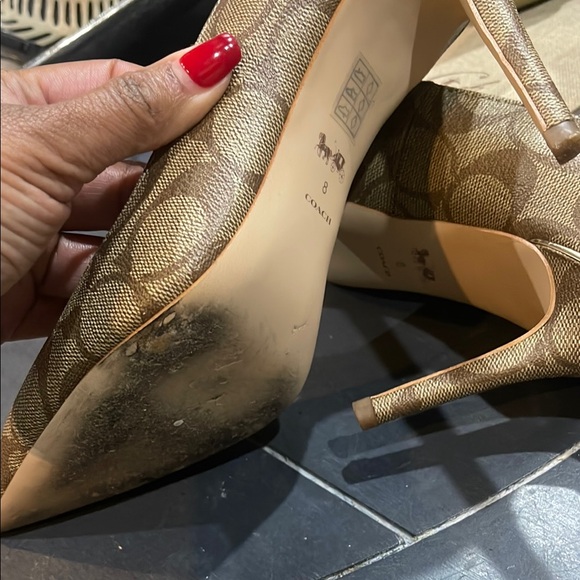 Coach Brown Heels with Pointed Toe and Monogram Pattern - Picture 5 of 5